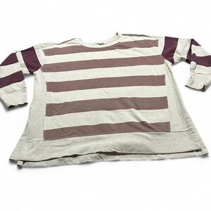 Maurices Women's Long Sleeve Top in Cream & Brown Stripes semi ribbed size XL